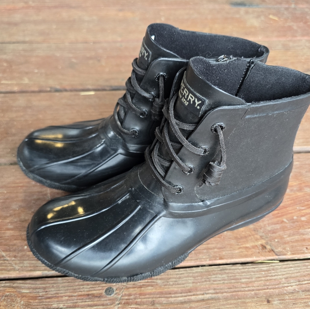 Sperry Womens Black Rubbberized Sider       Size 6.5 STS82032 - Picture 2 of 10